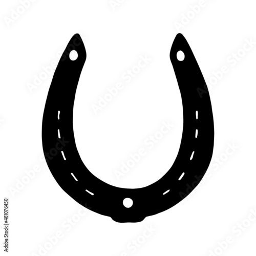 Black silhouette of a horseshoe on a white background. Vector illustration of the symbol of good luck. A horseshoe for luck.  The horseshoe is a talisman of abundance and good luck.