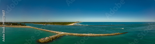 Aerial panorama Fort Pierce Florida inlet jetty