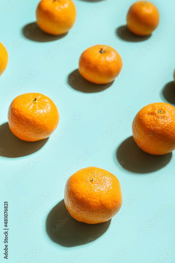 Many ripe tangerines on color background Many ripe tangerines on color background