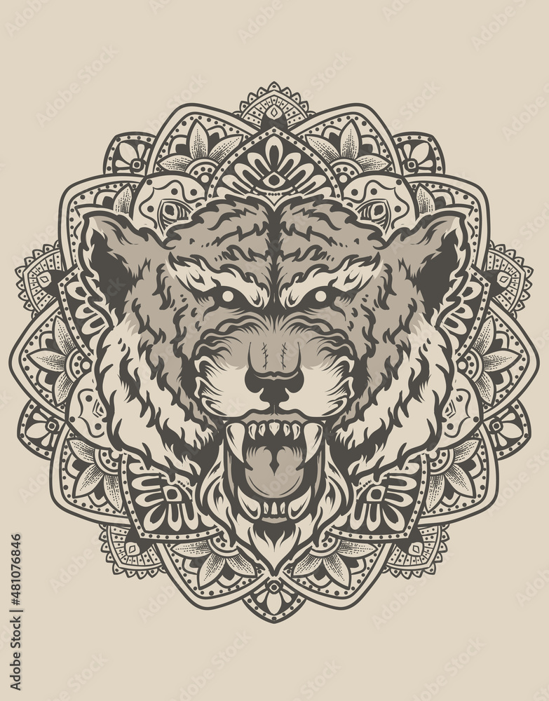 Fototapeta premium illustration tiger head with mandala ornament