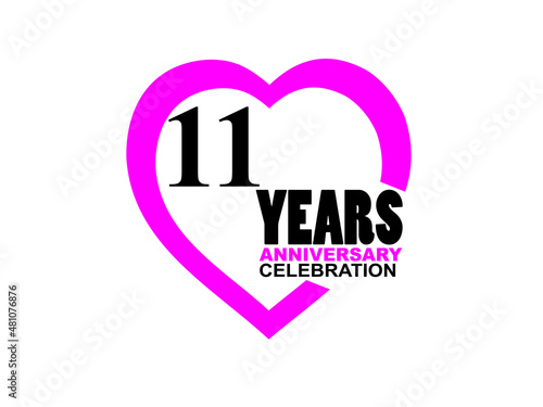 11 Anniversary celebration simple logo with heart design