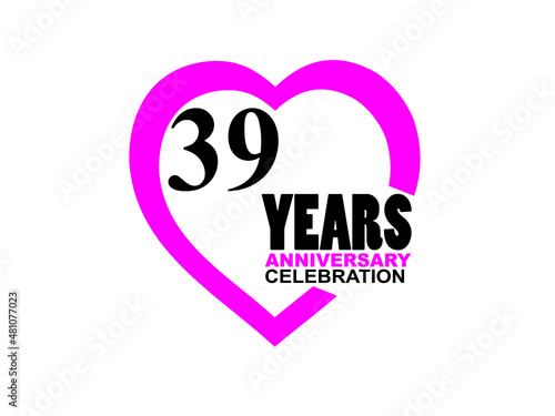 39 Anniversary celebration simple logo with heart design