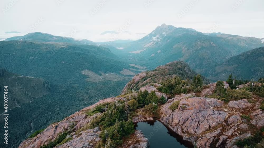 Mountain Lake Aerial on Vancouver Island Mountains, Minnas Ridge Mountain Lake Aerial on Vancouver Island Mountains, Minnas Ridge