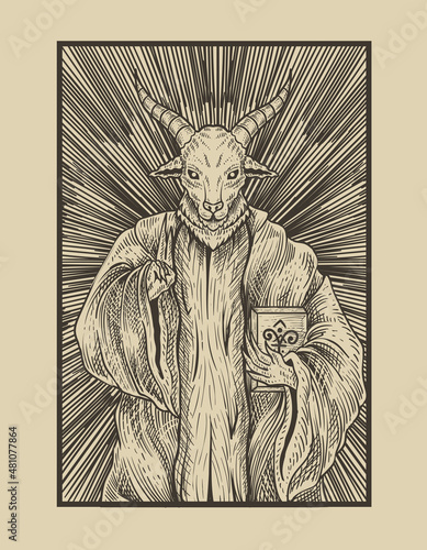 illustration baphomet god with engraving style photo