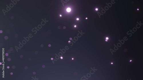 Falling magical dust particles with ambient glowing lights and purple bloom on a black screen for fantasy wallpaper, game design and video editing. Seamless loop.