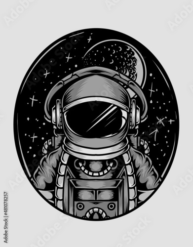 illustration vintage astronaut monochrome style