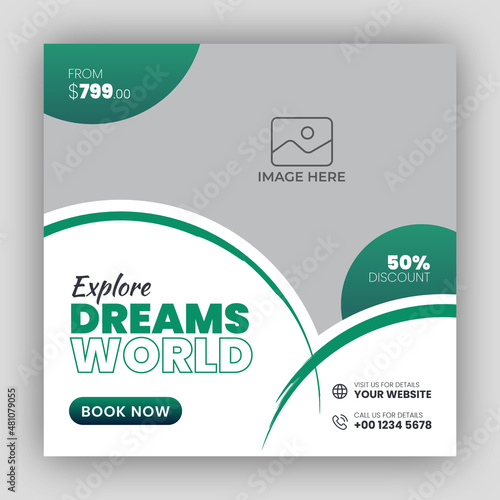 Holiday package social media post template for travel agency