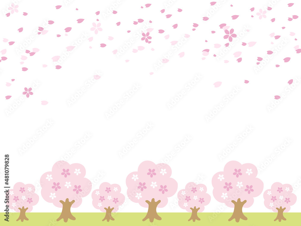 桜の木と花びらが舞う背景イラスト