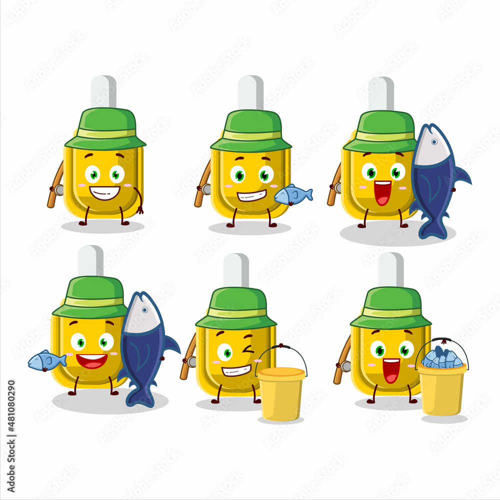 Fototapeta premium A fisherman yellow correction pen cartoon picture catch a big fish