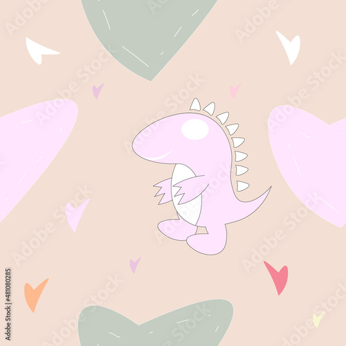 Dinosuar seamless pattern with love background.Vector illustration.