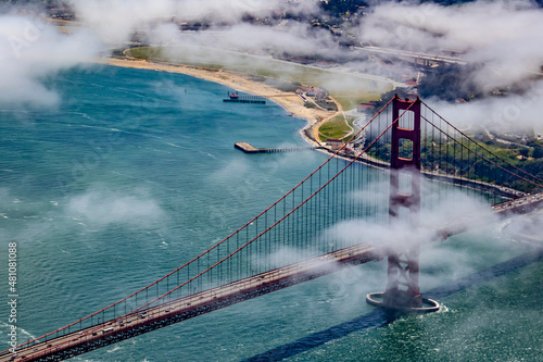 Small Wharfs Reach out into the Bay by the Golden Gate Bridge in San Francisco, California, USA