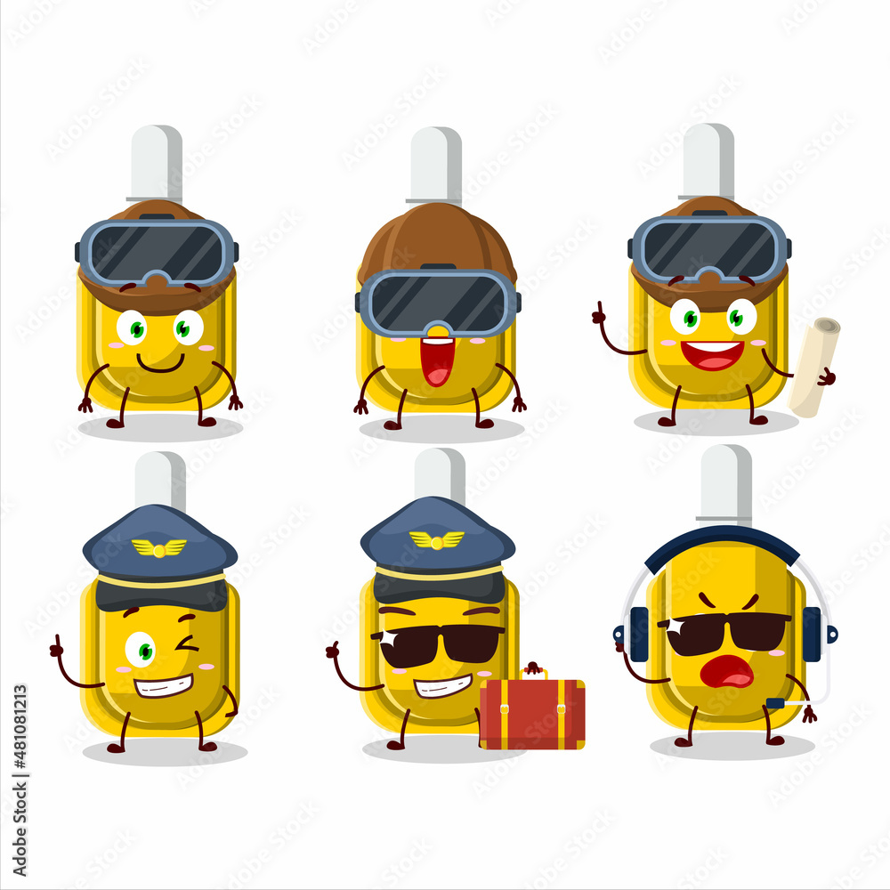 Pilot cartoon mascot yellow correction pen with glasses Pilot cartoon mascot yellow correction pen with glasses