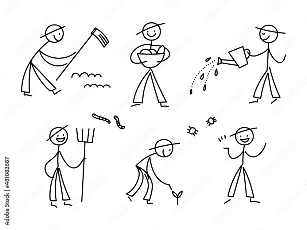 シンプルな棒人間のイラストセット 農業 Stock Vector Adobe Stock