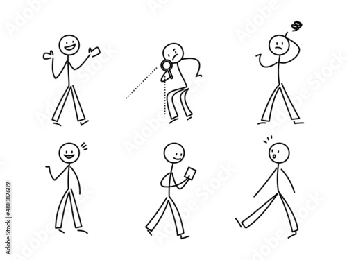 シンプルな棒人間のイラストセット　気づき　会話　虫眼鏡