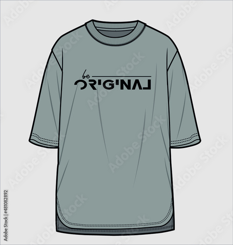 OVERSIZE MENS TEE WITH DROP SHOULDER AND HIGH LOW HEMLINE DETAIL IN EDITABLE VECTOR FILE