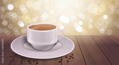 realistic coffee in white cup on cafe table hot americano drink horizontal