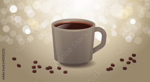 realistic coffee in white cup hot americano drink horizontal