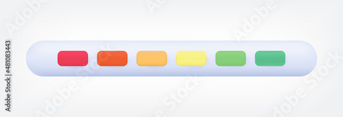 3d progress level. Load indicator, scale with sensor. Speedometer speed or dial measuring power, performance level. Color progress bar indicator, temperature display. Skill, process efficiency. Vector
