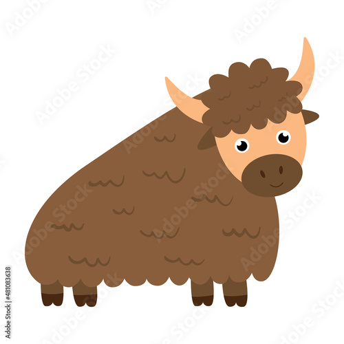 Vector illustration of cute yak isolated on white background.