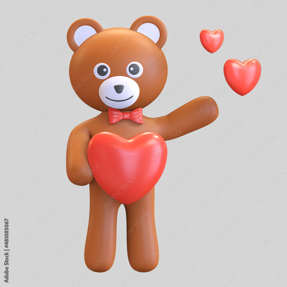 Fototapeta premium teddy bear holding heart love icon valentine day symbol 3d render illustration