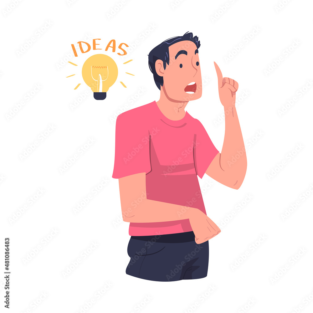 Young Man with Glowing Light Bulb Having Idea Vector Illustration Young Man with Glowing Light Bulb Having Idea Vector Illustration