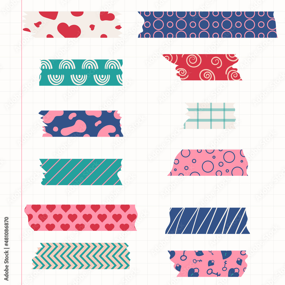 Premium Vector  Set of colorful patterned washi tape strips vector  illustration of a cute decorative scotch tape