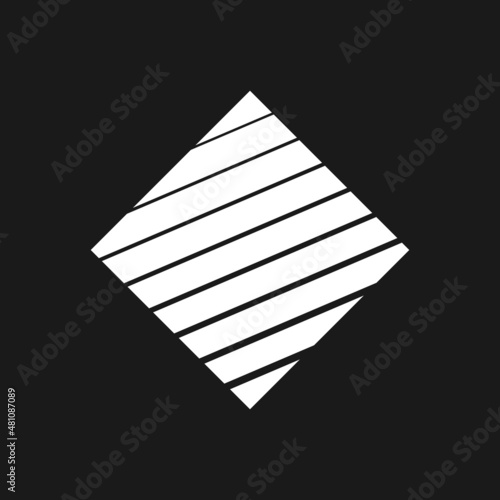 Retrowave, synthwave rhombus with inclined stripes 1980s style. Striped rhombus shape. Black and white retrowave design element for poster, cover, merch in vaporwave style.