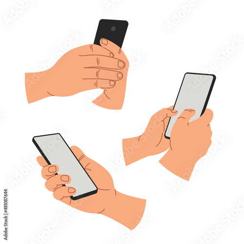 Hand holding smartphone mobile device vector illustration