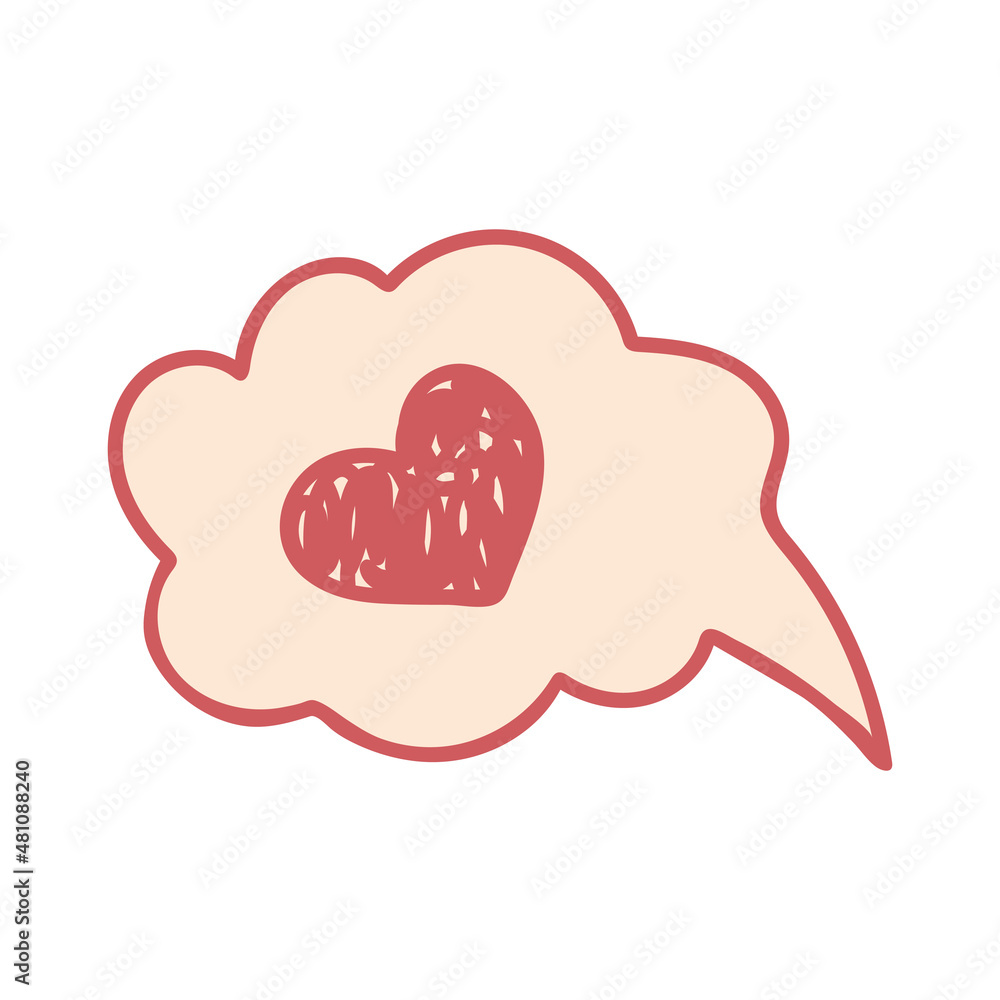 Vector isolated element. Bubble with heart. Heart. Decoration for Valentine day. Symbols of Valentine s day. Color image on a white background. The print is used for packaging design.