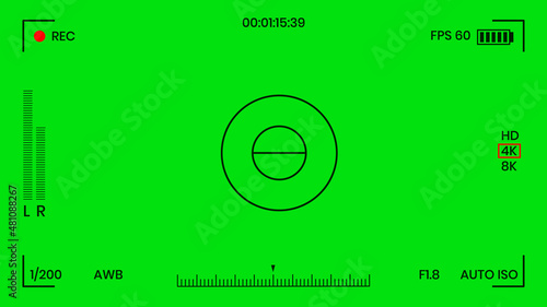 Green colored chroma key camera rec frame viewfinder overlay background screen flat style design vector illustration. Chroma key VFX screen camera overlay abstract background concept for video footage