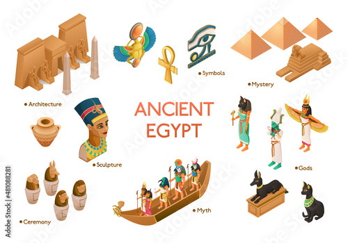 Ancient Egypt Culture Isometric Icons