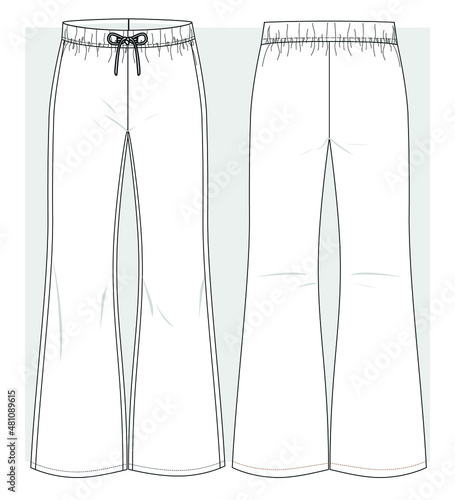 Flared jersey pants. Technical sketch. Vector illustration.