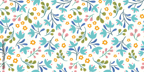 Flower pattern background border. Spring floral vector seamless repeat banner design. 