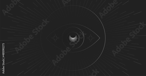 Abstract mystical background. Imitation of the all-seeing eye. In the center of the moon and stars.