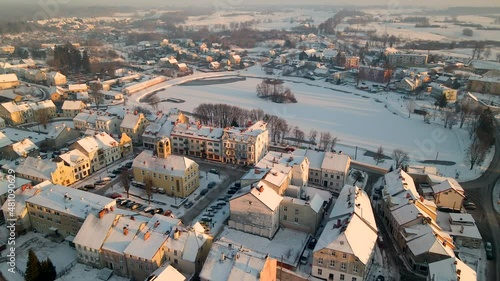 Beautiful Old Architecture Of Gorowo Ilaweckie On A Winter Day - aerial shot photo