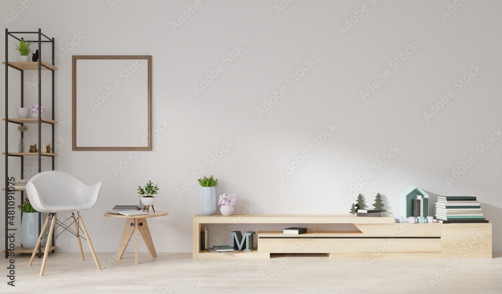 Fototapeta premium Mock up poster frame in modern interior background, living room, Scandinavian style, 3D render