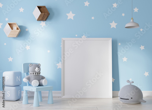 Mock up poster frame in modern interior background, living room, Scandinavian style, 3D render