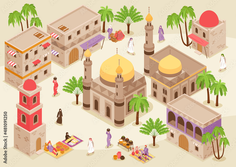 Obraz premium Middle Eastern City Isometric Illustration
