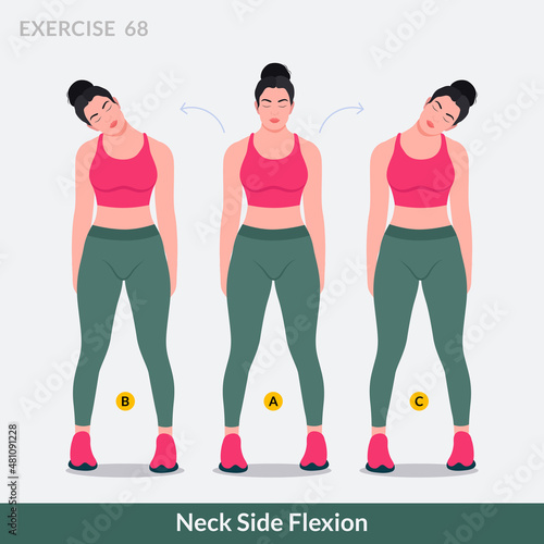 Foto Neck Side Flexion exercise, Woman workout fitness, aerobic and exercises