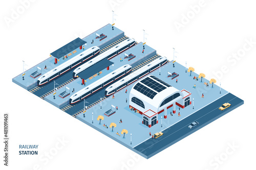 Railway Station Isometric Composition