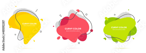 Modern liquid irregular amoeba blob shape abstract elements graphic flat style design fluid vector illustration set banner simple shape template for presentation, flyer, isolated on white background