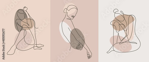 Nude Body One Line Drawing Set. Woman Body Sketch Art. Female Figure Abstract Minimalist Silhouette. Vector EPS 10