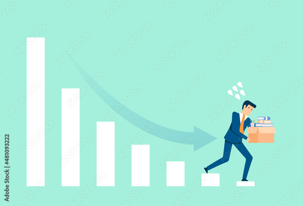 Employees out of the company, low earnings graph, loss company, leader go to the floor chart, business falling Employees out of the company, low earnings graph, loss company, leader go to the floor chart, business falling