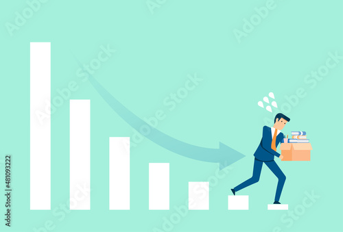Employees out of the company, low earnings graph, loss company, leader go to the floor chart, business falling