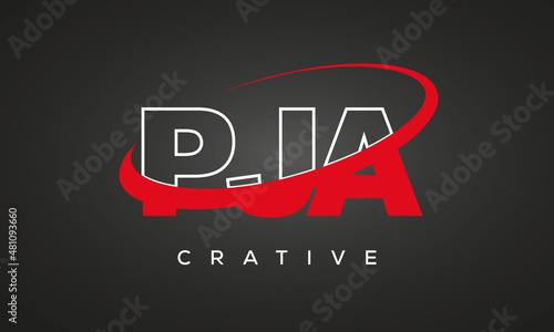 PJA creative letters logo with 360 symbol vector art template design photo