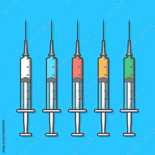 Medical Syringe Injection Vector Icon Illustration. Syringe For Medical, Vaccine For Care And Treatment Flat Icon