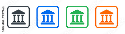Bank building icon on white background. Financial office icon.