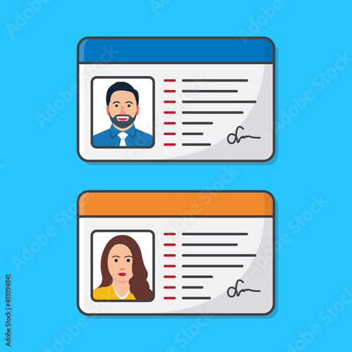ID Card With Male And Female Photo Vector Icon Illustration. The Idea Of Personal Identity
