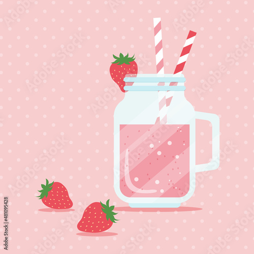 vector background with a glass of strawberry smoothie / juice for banners, cards, flyers, social media wallpapers, etc.