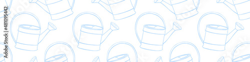 Seamless pattern with watering cans. Hand drawn outline vector background and texture in doodle style, isolated. Gardening tools for working in the garden, on the farm, in the dacha, country site